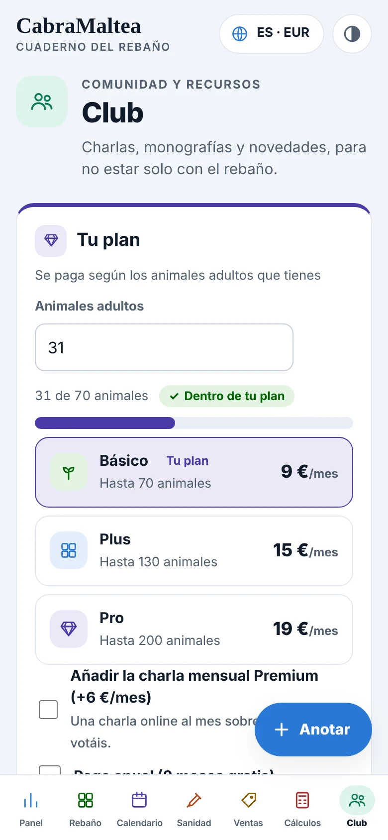 Pantalla del Club con monografías y comunidad